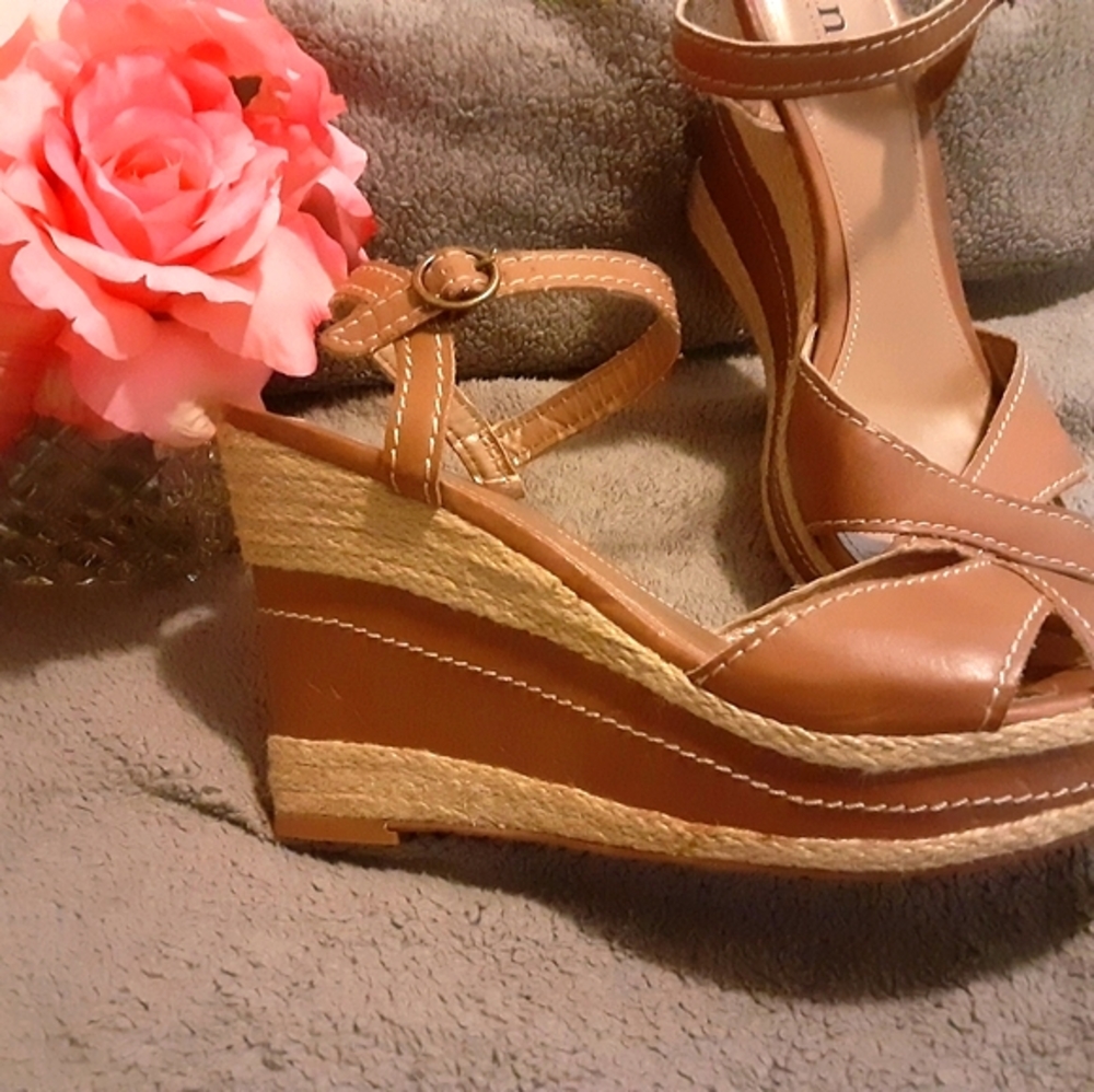 Tan platform wedge sandal